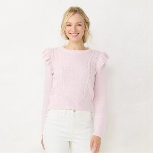 NWT LC Lauren Conrad Cable-Knit Ruffle Sweater Pink Size XXL